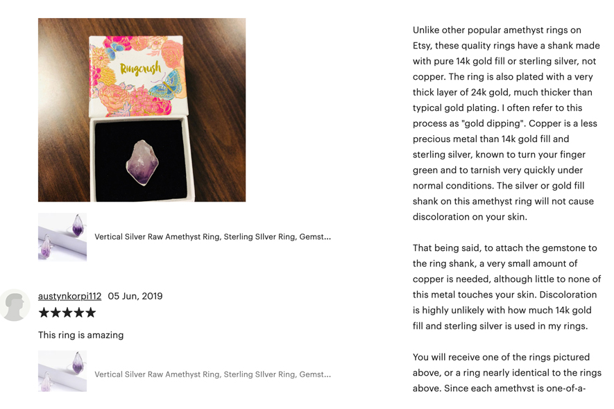 Description of a ring embedded with amethyst