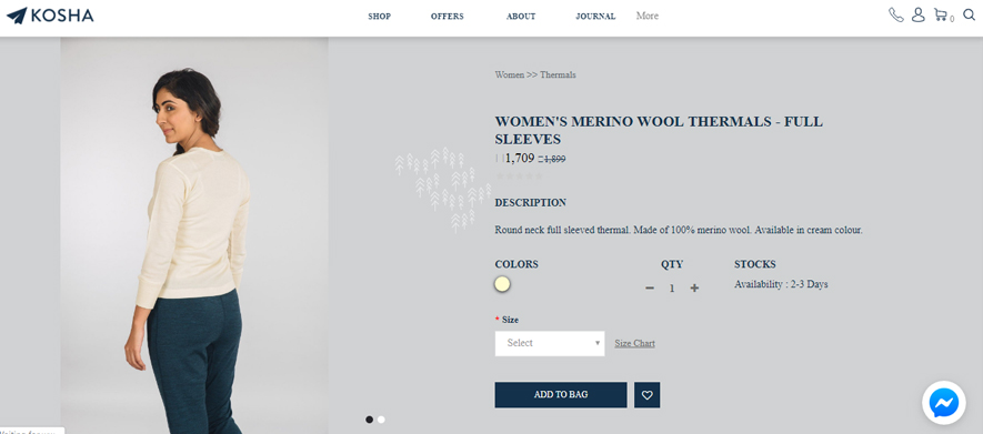 product describing woman merino wool thermals
