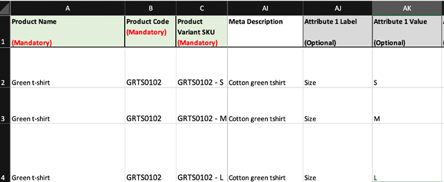 Product attributes