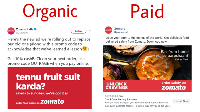 Zomato's social media posts and advertisements