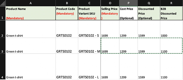 price for products 